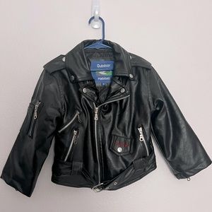 OUTDOOR HABITAT Black Faux Leather Motorcycle USA Biker Jacket Sz 4T